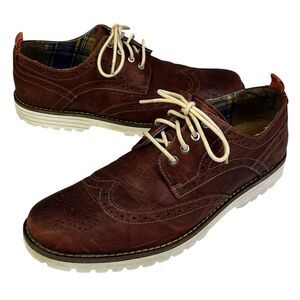 Hush Puppies Oxford Dress Shoe Men 11 Brogue Leather Brown Lace Up